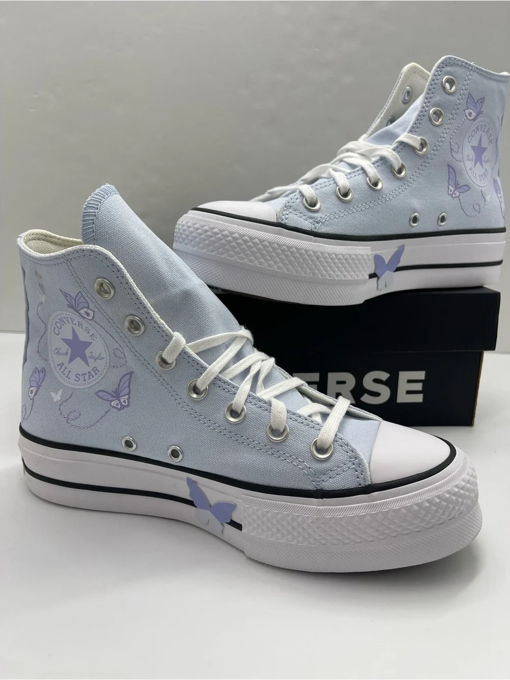 Converse CTAS LIFT HI BLUE SUPERMOON/WHITE/BLk Platform Purple Butterfly Accents